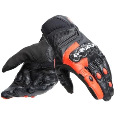 Abbildung von Dainese Carbon 4 Short Gloves, Kurze Motorradhandschuhe aus Leder, mit Knöchelprotektoren Carbon, Mann, Schwarz/Fluo Rot, L