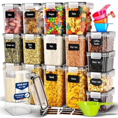 Abbildung von Deco haus® Vorratsdosen mit Deckel luftdicht 16er Set Für Nudeln, Müsli, Mehl Aufbewahrungsbox Vorratsbehälter Küche Aufbewahrung &amp; Organisation Kitchen Storage