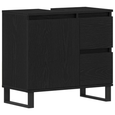 Abbildung von vidaXL Badezimmer Set Waschbeckenunterschrank Schwarz Eiche 65x33x60 cm Holzwerkstoff, (1 St)