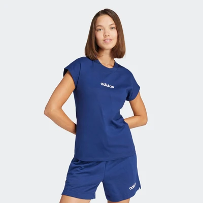 Abbildung von adidas Damen Essentials LINEAR Cotton T Shirt, Dark Blue/White, XS