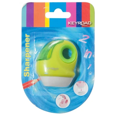 Abbildung von KEYROAD Ergonomischer Anspitzer Einzeln 2 in 1 mit Radiergummi / Stück/Kunststoff/Klingen aus Stahl/von Bleistiften und Buntstiften/Blister Mischfarben
