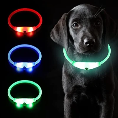 Abbildung von Coolzon LED Leuchthalsband Halsband Aufladbar, Wasserdicht 3 Farbwechsel, Leuchtband Längenverstellbareres Super Helle Kalsband Katze und Hunde Klein Groß Mittel