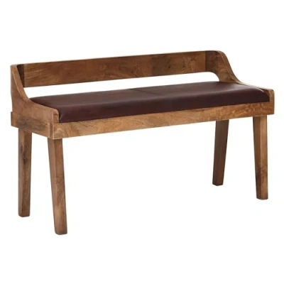 Abbildung von FINEBUY Essbank FB54114 (Echtleder / Massivholz Bank 108x63x43 cm, Sitzbank), Polsterbank mit Rückenlehne, Lederbank Braun
