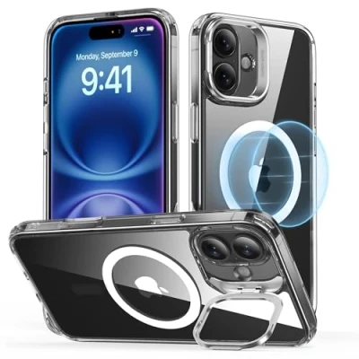 Abbildung von ESR für iPhone 16 Plus Hülle, kompatibel mit MagSafe, Militärnorm Schutzhülle, integrierter Versteck Ständer Handy Case, Kratzfeste Rückseite, Classic Serie, Klar