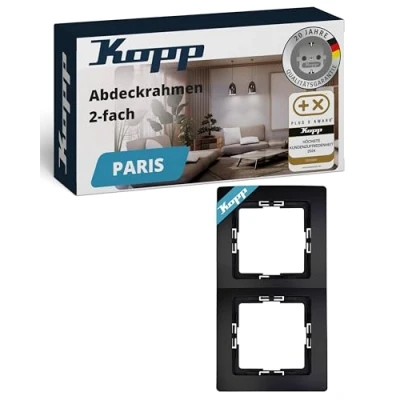 Abbildung von Kopp Paris 2 fach Abdeckrahmen, für senkrechte und waagrechte Installation, IP20, schwarz, matte Oberfläche, 308550069