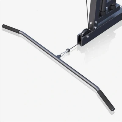 Abbildung von GORILLA SPORTS Trainingsstation Kabelzugturm zur Wandmontage, mit Seilzug Latzugturm, Kraftstation, (1 tlg., Latzugstange und 2 Federverschlüssen), Latzugstation, bis 300kg Belastbar, Latzugmaschine, Trizeps Schwarz
