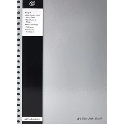 Abbildung von Pukka Pads Spiral Notizbuch, 5 Stück, gebunden, Format A4, perforiert, liniert mit Rand, 160 Seiten, 90 g/m², silber