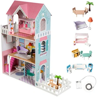 Abbildung von Mamabrum Puppenhaus XXL Holzpuppenhaus, 123 cm, LED, Terrasse, Zubehör
