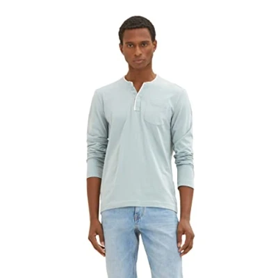 Abbildung von TOM TAILOR Herren Serafino Longsleeve mit Brusttasche 1035551, 28129 light ice blue, M