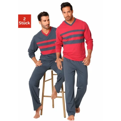 Abbildung von le jogger Pyjama &quot;Schlafanzug für Herren&quot;, (Packung, 4 tlg., 2 Stück), aus 100% Baumwolle
