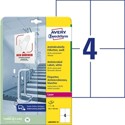 Abbildung von Avery Zweckform Etiketten antimikrobiell ablösbar A4 105x148mm 10 Boge