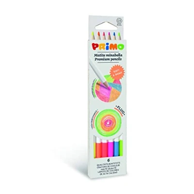 Abbildung von PRIMO Morocolor, Minabella Fluo, 6 sechseckige Buntstifte, Fluo lackierte Stifte mit fluoreszierenden und intensiven Farben, Dicke widerstandsfähige Mine, Geeignet für Kinder Künstler, Sicher