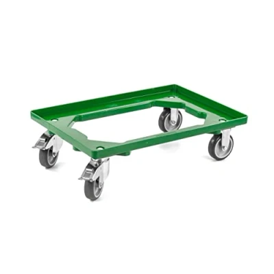 Abbildung von aidB Kunststoff Transportroller Offen Grün mit Gummiräder, 2 Lenkrollen und Bremsrollen Einzel
