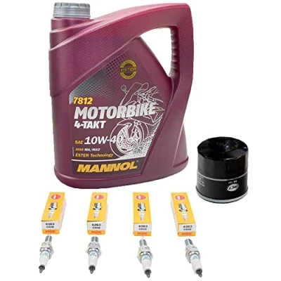 Abbildung von Wartungspaket Öl 4L + Ölfilter Zündkerzen für Yamaha FZR 600 FZR600 3HE 3RG 3RH Baujahr 1991 1993