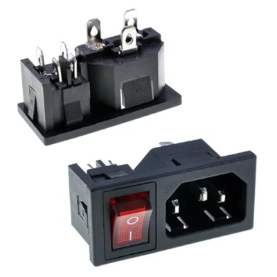 Abbildung von Oiyagai 5 Stück IEC320 C14 Eingang Modul Stecker Männliche Netzbuchse mit Schalter AC 10A 250V (Rot)
