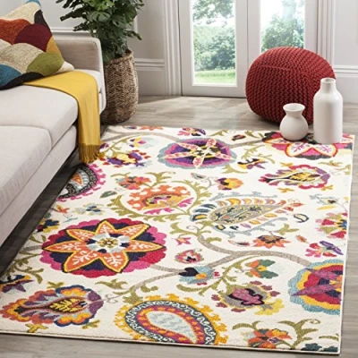 Abbildung von SAFAVIEH Boho Teppich für Wohnzimmer, Esszimmer, Schlafzimmer Monaco Collection, Kurzer Flor, Elfenbein und Multi, 155 X 231 cm