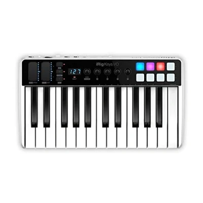 Abbildung von IK Multimedia iRig Keys I/O MIDI 25 Tastatur, tragbare Klaviertastatur, für Mac, iPhone und iPad, Tasten, 8 Pads, Musikproduktionsstation, Software Anwendungen