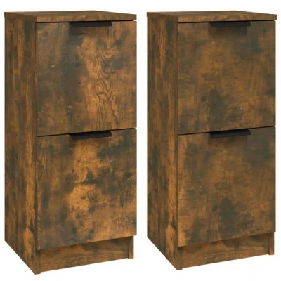 Abbildung von vidaXL 2X Sideboard Schubladen Schubladenschrank Kommode Anrichte Schrank Beistellschrank Mehrzweckschrank Räuchereiche 30x30x70cm Holzwerkstoff