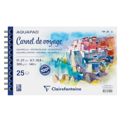 Abbildung von Clairefontaine 975959C Skizzenbuch Aquapad 17x27cm, spiralgebunden mit 25 Bogen 300g, ideal für unterwegs, 1 Stück