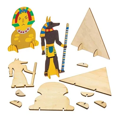 Abbildung von Baker Ross Bastelsets aus Holz „Ägypten“ zum Aufstellen (6 Stück) für Kinder Mallen, Zusammensetzen und Dekorieren