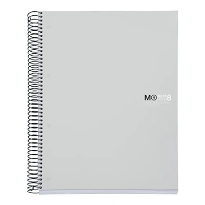 Abbildung von Miquelrius Notizbücher A4 The Original Notebook, 8 farbige Streifen, Undurchsichtiger Polypropylen Einband, Format (210 x 297 mm), 4 Loch Lochung, 200 Blatt mit 70 g/m², Raster 5 mm, Grau