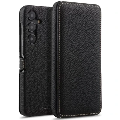 Abbildung von STILGUT Book Case kompatibel mit Samsung Galaxy S24 Plus Hülle aus Leder Clip Verschluss, Lederhülle, Klapphülle, Handyhülle Schwarz