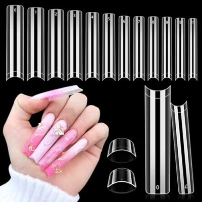 Abbildung von Adonafy Nail Tips für Gelnägel: Extra Lange 504 Stück Acryl Künstlich Fake Nails Französisch Transparent Kunstnägel zum Aufkleben 12 Größen Halbe Abdeckung Nagel Set Nagelstudios DIY