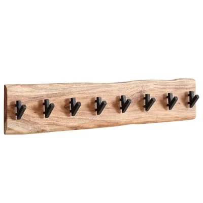 Abbildung von FineBuy Design Wandgarderobe Akazie Massivholz/Metall, Hakenleiste Flurgarderobe Wand, Garderobe Holz