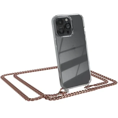 Abbildung von EAZY CASE Handykette kompatibel mit iPhone 13 Pro Handyhülle Metal Umhängeband und Ersatz Kordel schwarz, Handykordel Schutzhülle, Stylische Kette, Rose