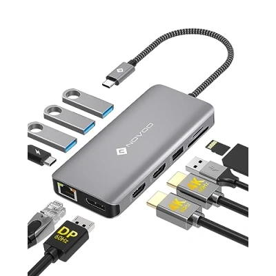 Abbildung von NOVOO 11 in 1 Adapter für technische Geräte, Anschlusserweiterung den PC USB C zu 3.0 Typ A, SD &amp; TF Kartenleser, HDMI 4K, LAN, PD, Kompatibel mit Windows Laptop, Tablet, MacBook Ipad