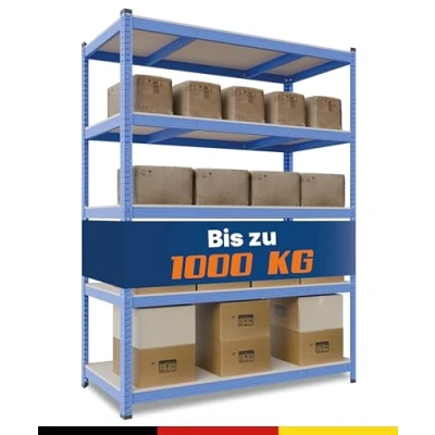 Abbildung von 2mGoods 2er Set Robustes Schwerlastregal 180x150x60, geruchsarm mit abgerundeten Kanten, Küchenregal, Schimmelresistent, erhöhte Stahlstärke Metallregal, bis 875KG (Blau, 0,9 mm)