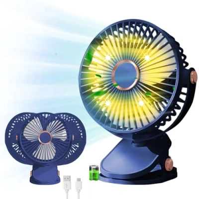 Abbildung von AHYDFSR USB Tischventilator, 360 Rotation Persönlicher Tischventilator mit LED Lichtern, Mini Ventilator 3 Geschwindigkeiten, Tragbarer für Tisch Heim Schlafzimmer Büro, Blau