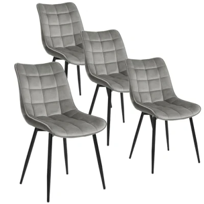 Abbildung von WOLTU 4 x Esszimmerstühle 4er Set Esszimmerstuhl Küchenstuhl Polsterstuhl Design Stuhl mit Rückenlehne, Sitzfläche aus Samt, Gestell Metall, Hellgrau, BH142hgr