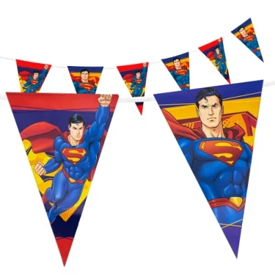 Abbildung von Party Factory `Superman&#039; Wimpelkette Papier mit 10 Wimpeln, Länge ca. 5 Meter, Girlande, Geburtstagsdeko, Mottoparty