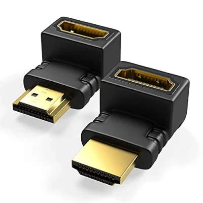 Abbildung von RedStar24 HDMI Winkelstecker 90 Grad &amp; 270 gewinkelt Adapter Typ A Buchse und Stecker Verbinder Vergoldete Kontakte 4K Ultra HD UHD 3D Full 1080p HDR ARC 2 Stück