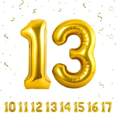 Abbildung von 13 Geburtstag Deko zahlen luftballon jahre Folienballon Gold für 13. Geburtstagsdeko Männer Frauen Ballon Zahl zum fliegt mit Helium 13.Geburtstagsparty 40&quot; 101cm