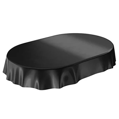 Abbildung von Wachstuchtischdecke Wachstuch abwaschbare Tischdecke Uni Glanz Einfarbig Schwarz Schnittkante Oval 140 x 180cm