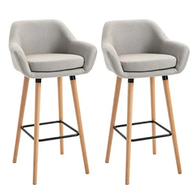 Abbildung von HOMCOM Barhocker Barstühle mit Fußstütze (Tresenhocker, 2 St., Bistrohocker), Beige 55 x 48 100 cm