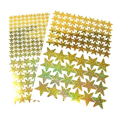 Abbildung von 309 Sterne Aufkleber Set Sticker Deko Folie selbstklebend Glitter Hologramm Oilslick Bastelmaterial zum Basteln (Flakes Gold K016)