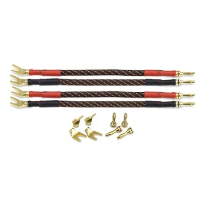 Abbildung von Dynavox Bi Wire Kabelbrücken 2x rot / schwarz, Reines Kupfer (99,99 OFC), wechselbare Bananenstecker/Gabelschuhe, 4er Set