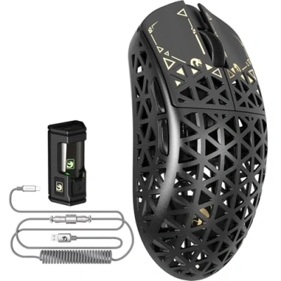 Abbildung von MAMBASNAKE M5 Ultra Carbon Fiber 8000Hz Wireless Gaming Mouse, 39g Superlight, 42000DPI, PAW3950MAX Sensor, Nordic 52840 Chip, Bluetooth/2.4G/USB C Wired Mice with Mouse Coiled Cable, for PC/Mac