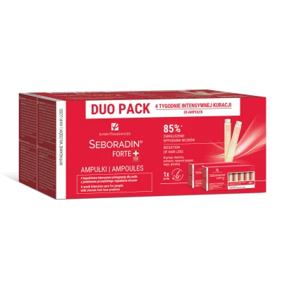 Abbildung von Seboradin Duo Pack Ampullen Gegen Haarausfall Haarverlust Haarverdünnung Haarwachstum Serum Frauen Männer Vitamine Natürliche Extrakte Haar Kopfhaut Pflege Haarserum Haarpflege 28 x 5,5 ml Forte