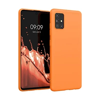 Abbildung von kwmobile Hülle kompatibel mit Samsung Galaxy A51 weiches TPU Silikon Case Cover geeignet für kabelloses Laden Fruity Orange