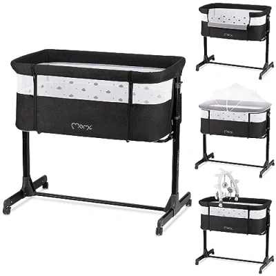 Abbildung von Momi REVO Multifunktions Beistell und Kinderbett, 6 stufig höhenverstellbar von 72 bis zu 82 cm, mit Rollen, inkl. Matratze, Befestigungsgurte, Insektenschutz Bügel Spielzeugen
