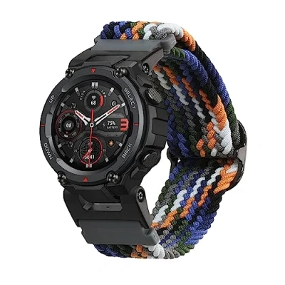 Abbildung von kwmobile Armband kompatibel mit Huami Amazfit T Rex/T Rex Pro Nylon Fitnesstracker Sportarmband Band in Dunkelblau Gelb Weiß Innenmaße von 14 22 cm