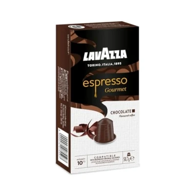 Abbildung von Lavazza Espresso Gourmet Chocolate, 10 Nespresso Original maschinenkompatible Kaffeekapseln, flavoured Coffee Arabica und Robusta, mittlere Röstung, 1 Pack