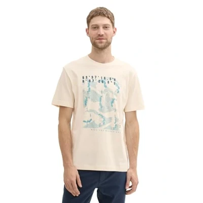 Abbildung von TOM TAILOR Herren Basic T Shirt mit Logo Stickerei,27469 smooth light Sand, L