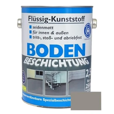 Abbildung von Dynamic24 Flüssig Kunststoff 2,5L Bodenbeschichtung 25m² Betonfarbe Beton Beschichtung Boden Estrich Farbe Halle Estrichfarbe Bodenfarbe für innen und außen Keller Terrasse Kellerboden (Steingrau)
