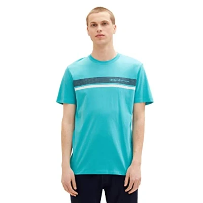 Abbildung von TOM TAILOR Denim Herren T Shirt mit Logo Print 1036965, 31044 deep turquoise, M