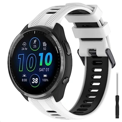 Abbildung von GIOPUEY Armband Kompatibel mit Garmin Forerunner 965/955/945/745, Weiches TPU [Farbdesign spleißen] Ersatzarmband White/Black